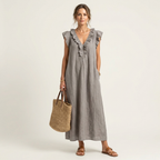 ELEGANT RUFFLE V-NECK MAXI DRESS