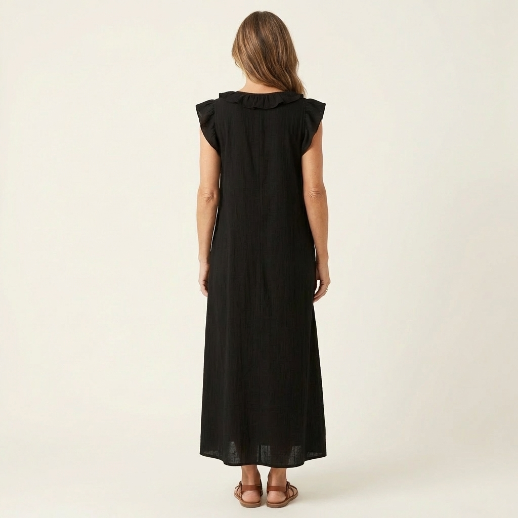 ELEGANT RUFFLE V-NECK MAXI DRESS