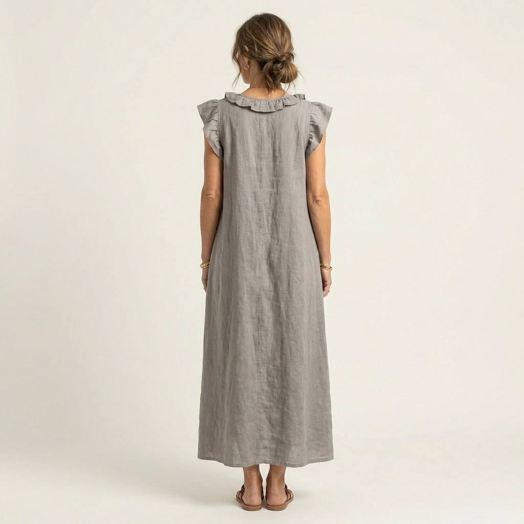ELEGANT RUFFLE V-NECK MAXI DRESS