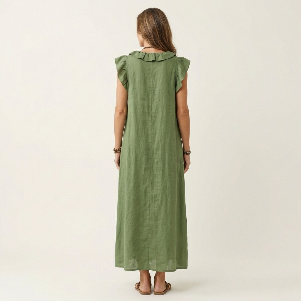 ELEGANT RUFFLE V-NECK MAXI DRESS
