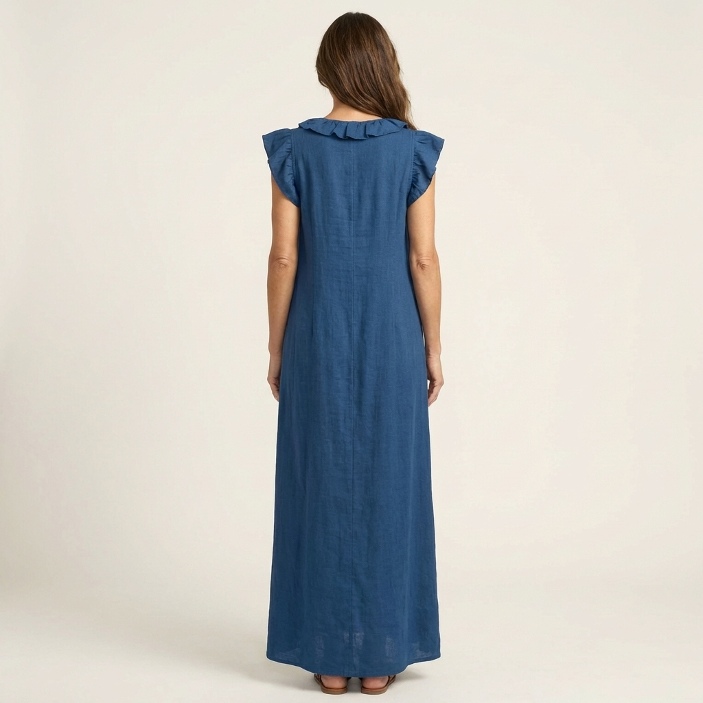 ELEGANT RUFFLE V-NECK MAXI DRESS