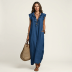ELEGANT RUFFLE V-NECK MAXI DRESS